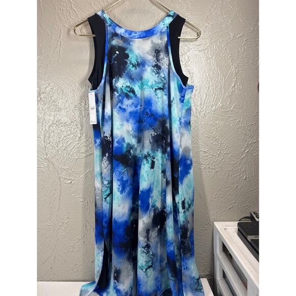 Sympli Womens Whisper Reversible Dress Front or Back Tie Blue Watercolor 4 NWT - Picture 2 of 8